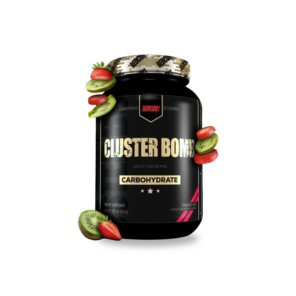 Cluster Bomb carbohydrate supplement with strawberry and kiwi flavor, ideal for energy and endurance, available at Muscle House Australia.